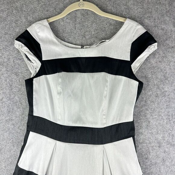 EShakti Dress Womens S Black White Banded Stripe Party Prom Fit & Flare Pockets* - Picture 7 of 16